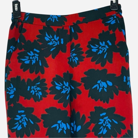 J Crew Pants Firework Floral Tapered Trouser Pants Pull On Career Red Blue sz 4 - Picture 5 of 11
